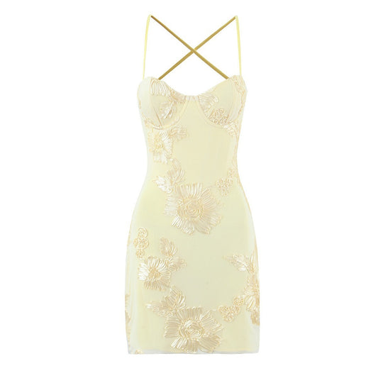 Sensual Fitted Dress with 3D Floral Bustier and Corset Design for Women