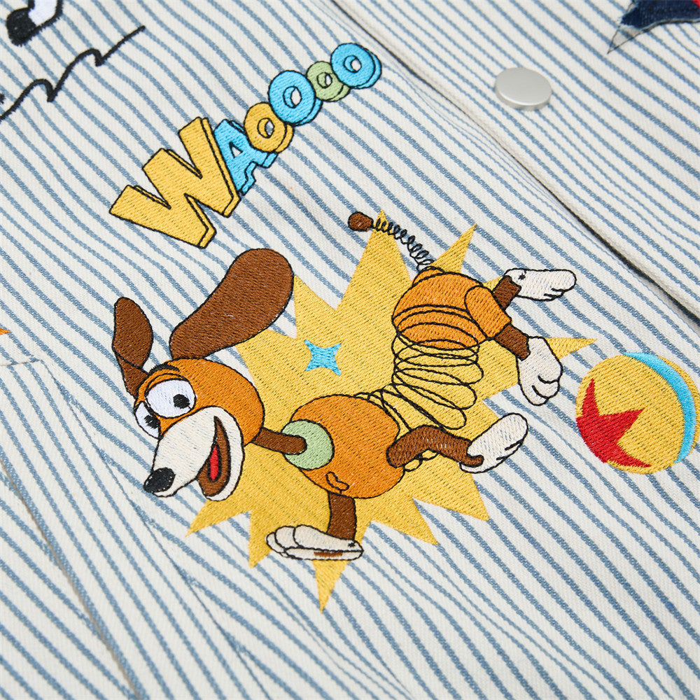 Cartoon embroidery vertical stripe contrasting lapel jacket