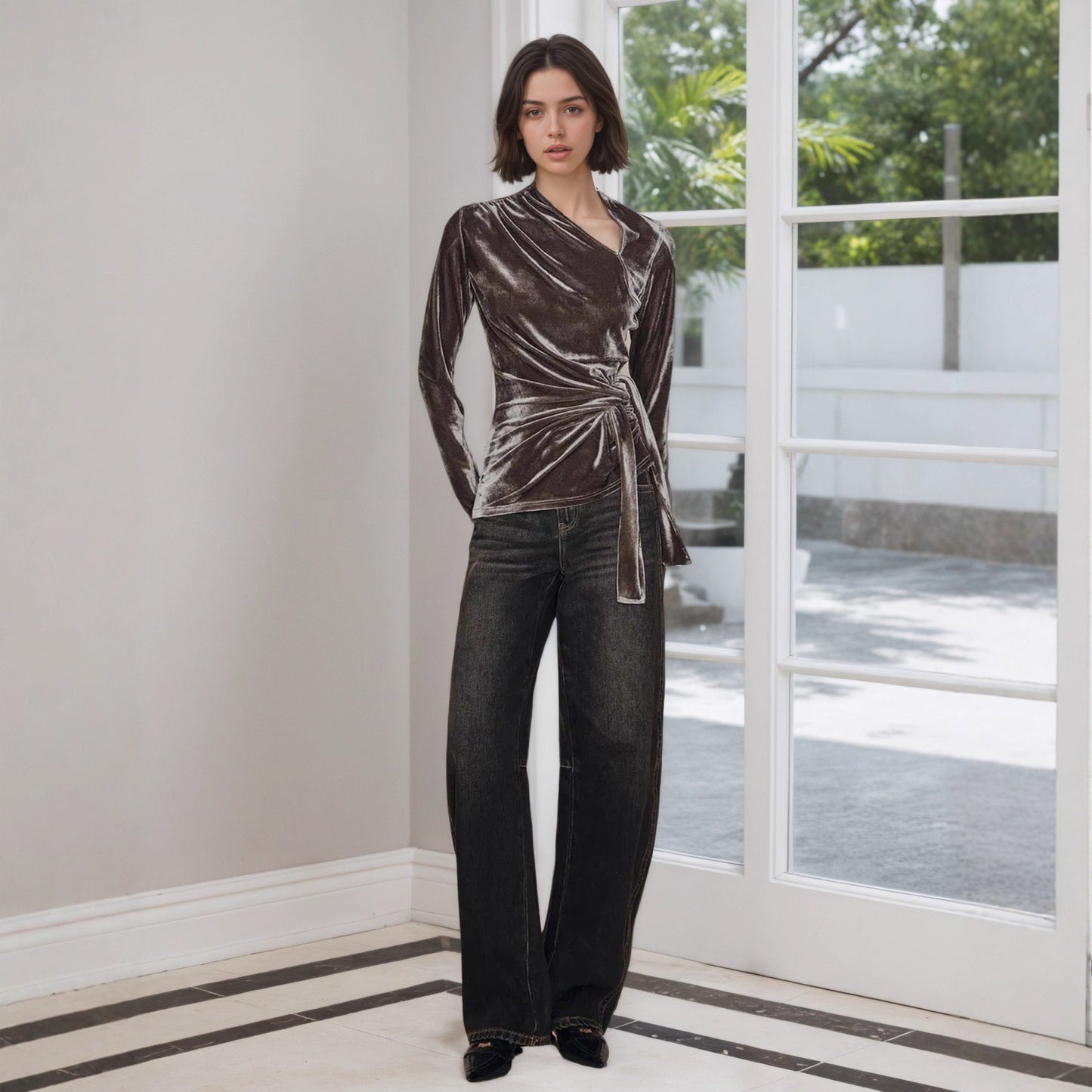 Women's twisted lace up slim fit top