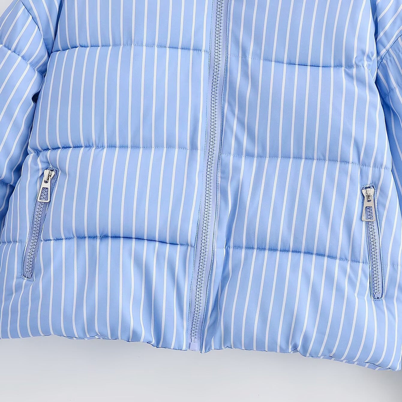 Women's Casual Fashionable Blue and White Stripe Long Sleeve Cotton Coat