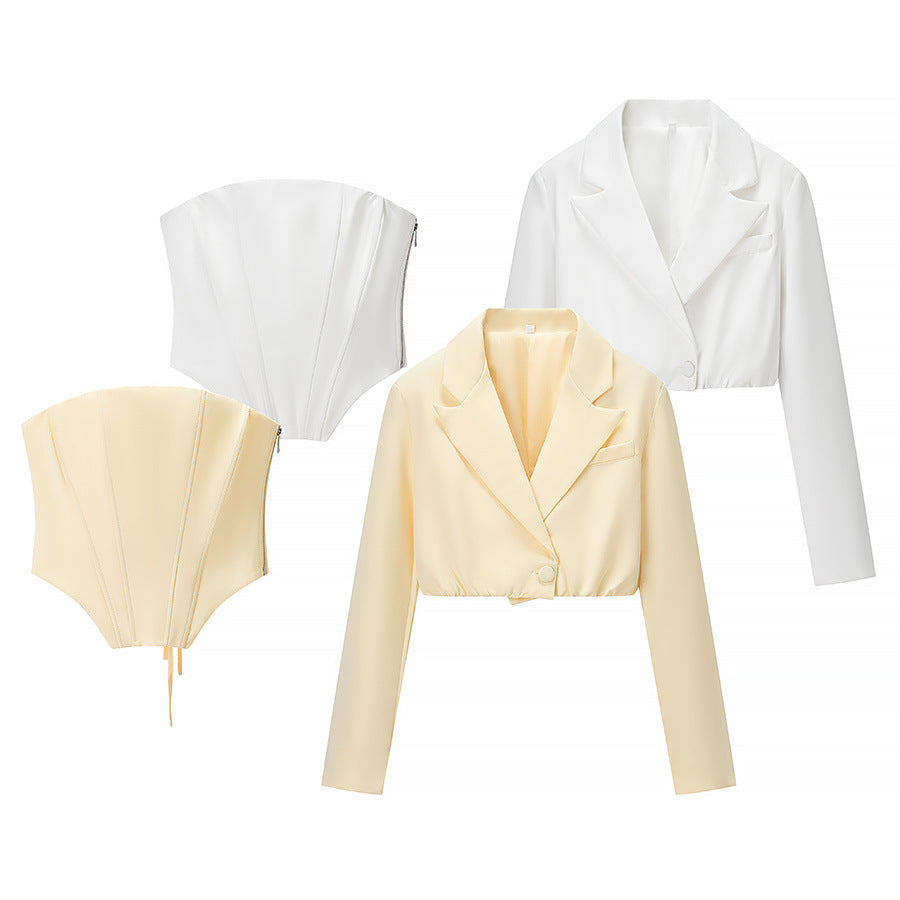 Chic One-Button Suit Bodysuit Set Women's Fashion  Trendy Casual Outfit