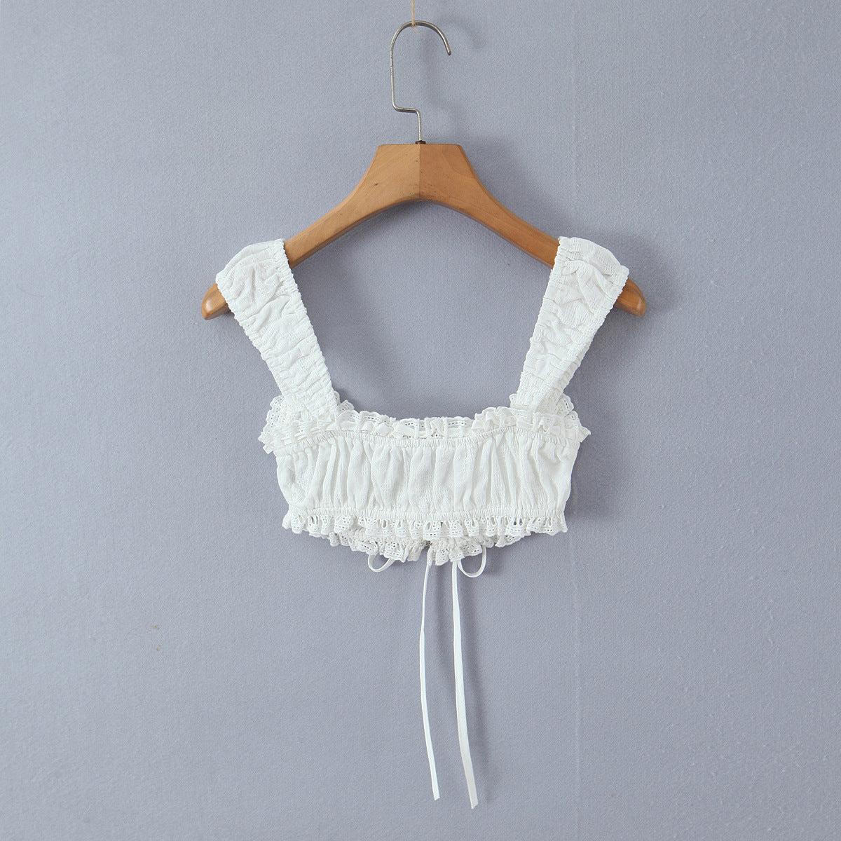 Strap lace border exposed navel white camisole vest