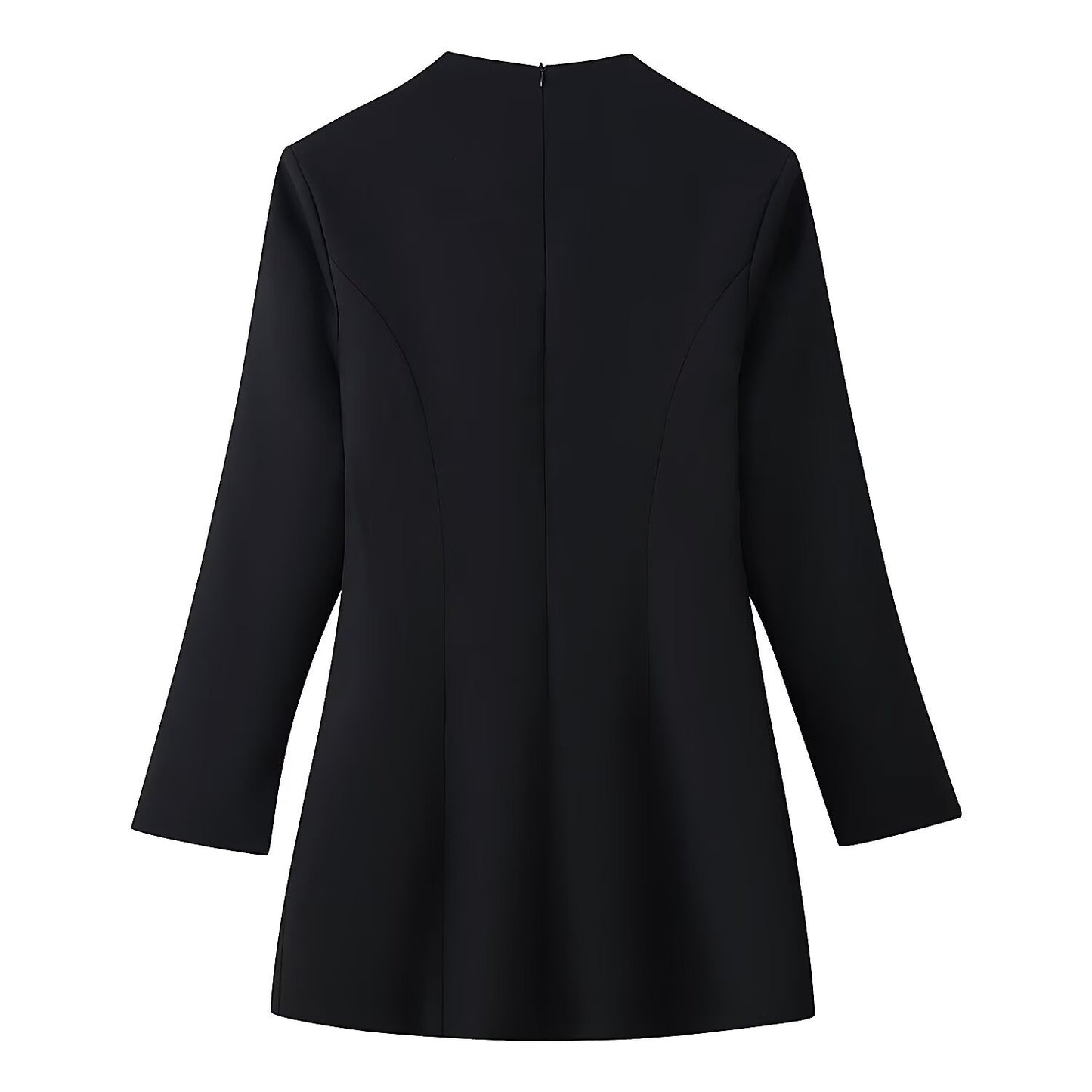Elegant stand up collar hollowed out long sleeved waist cinching dress
