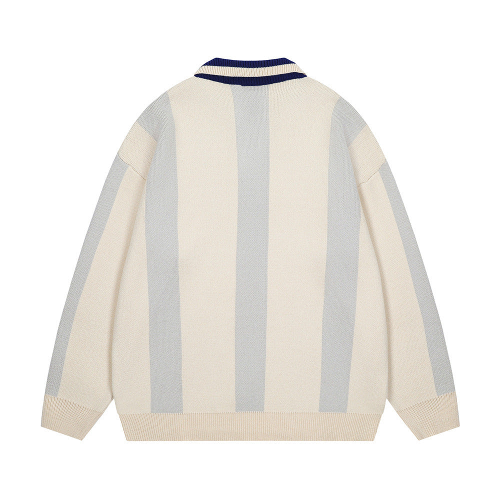 Vertical striped color blocked turtleneck sweater