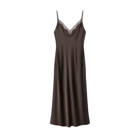 Elegant patchwork lace V-neck backless camisole dress