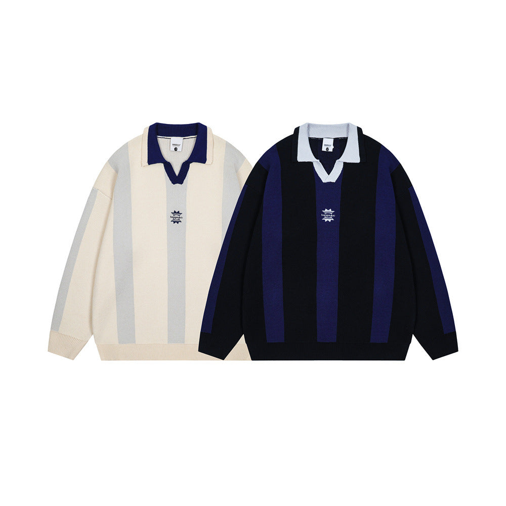 Vertical striped color blocked turtleneck sweater